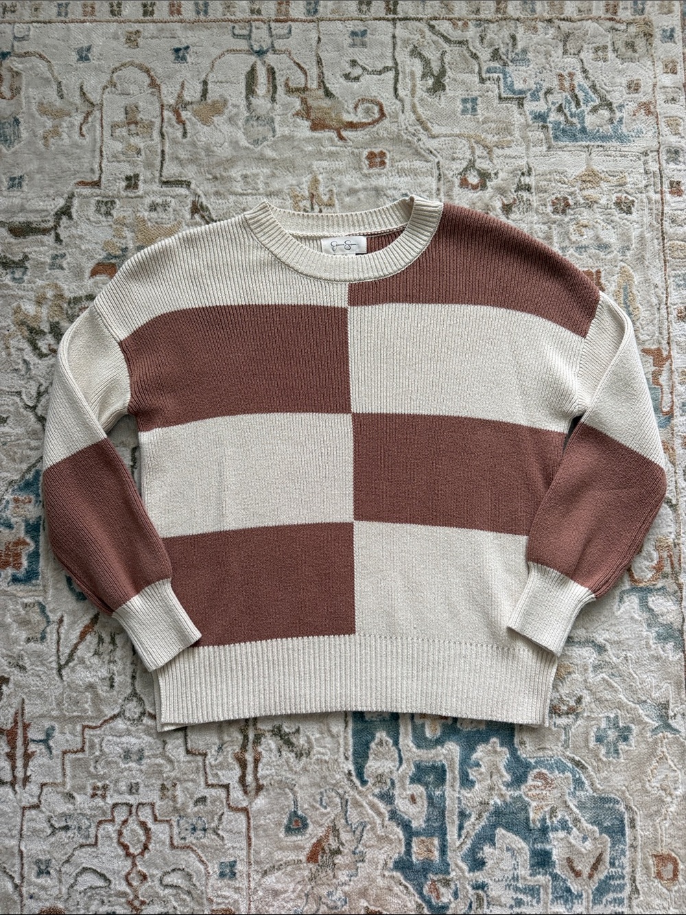 Jessica Simpson Cream Block-Stripe Crewneck Sweater size XS
